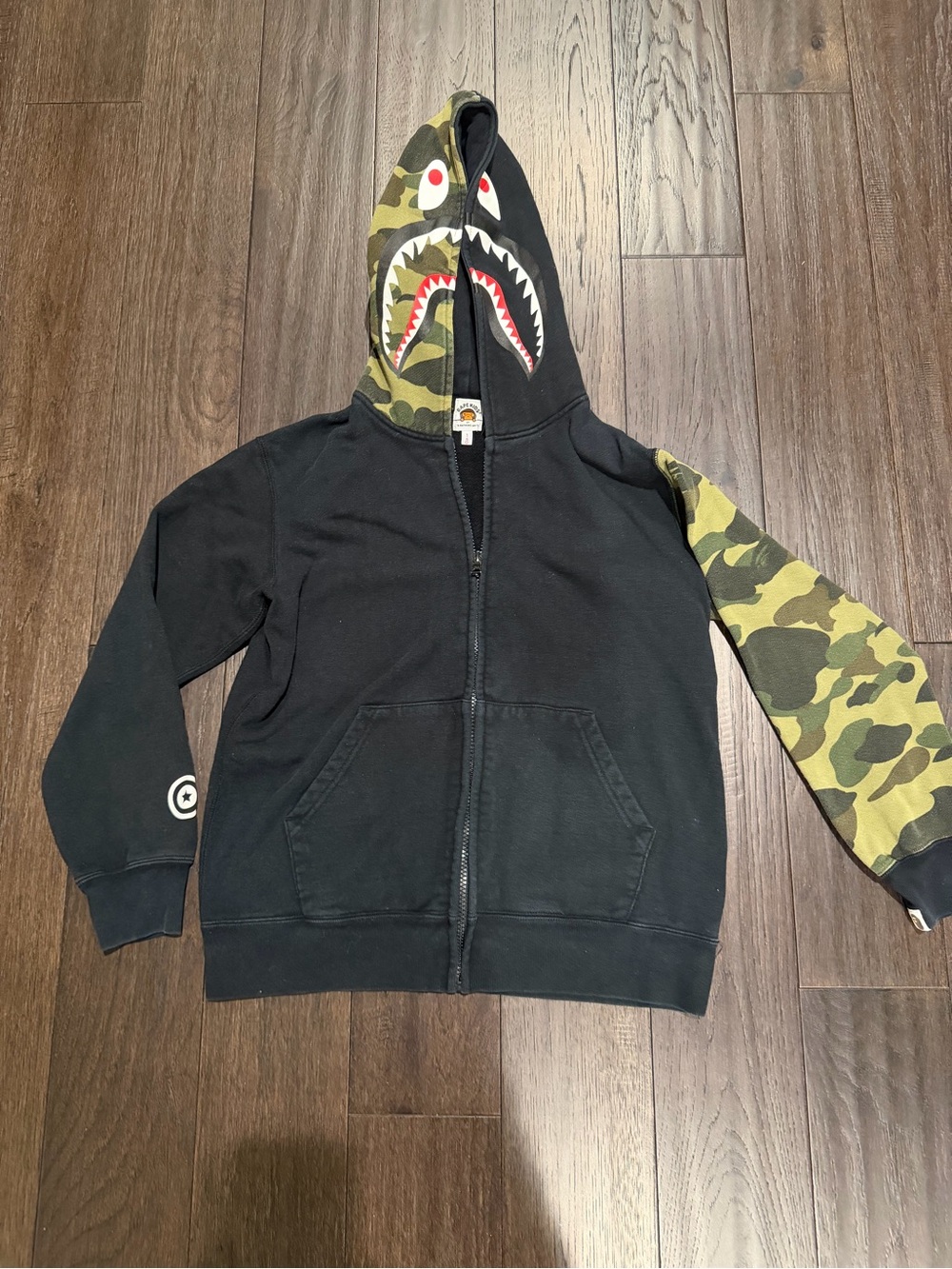 Kids Black & Camo Shark-Print Zip Hoodie